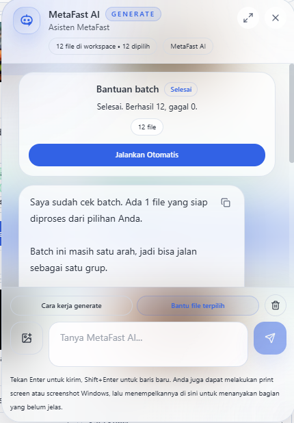 Asisten MetaFast di dalam aplikasi untuk membantu alur kerja harian