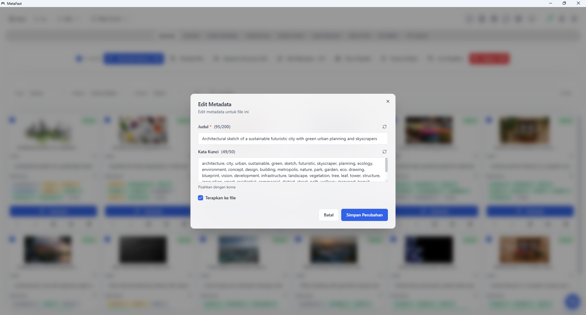 MetaFast saat dipakai untuk merapikan metadata sebelum hasil dianggap siap